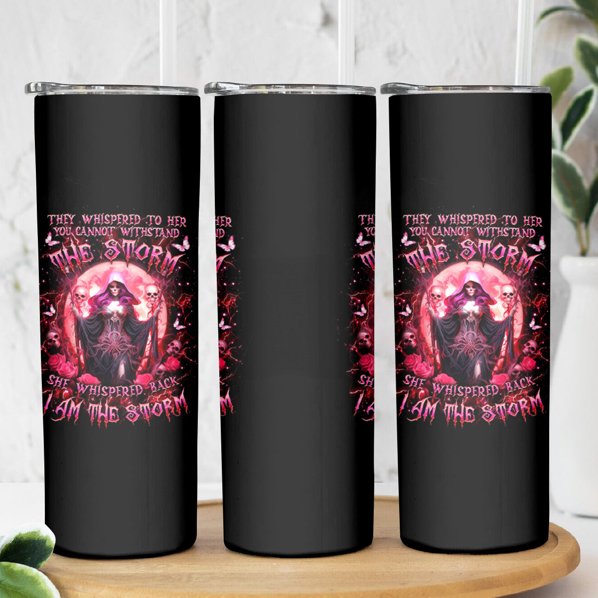 Witch Skull Skinny Tumbler She Whispered Back Iam The Storm