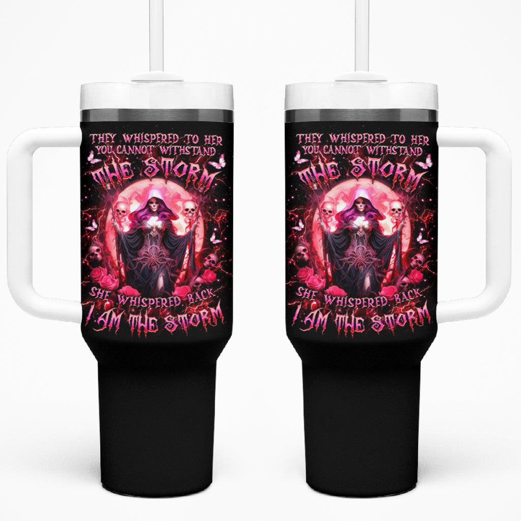 Witch Skull Tumbler With Handle She Whispered Back Iam The Storm