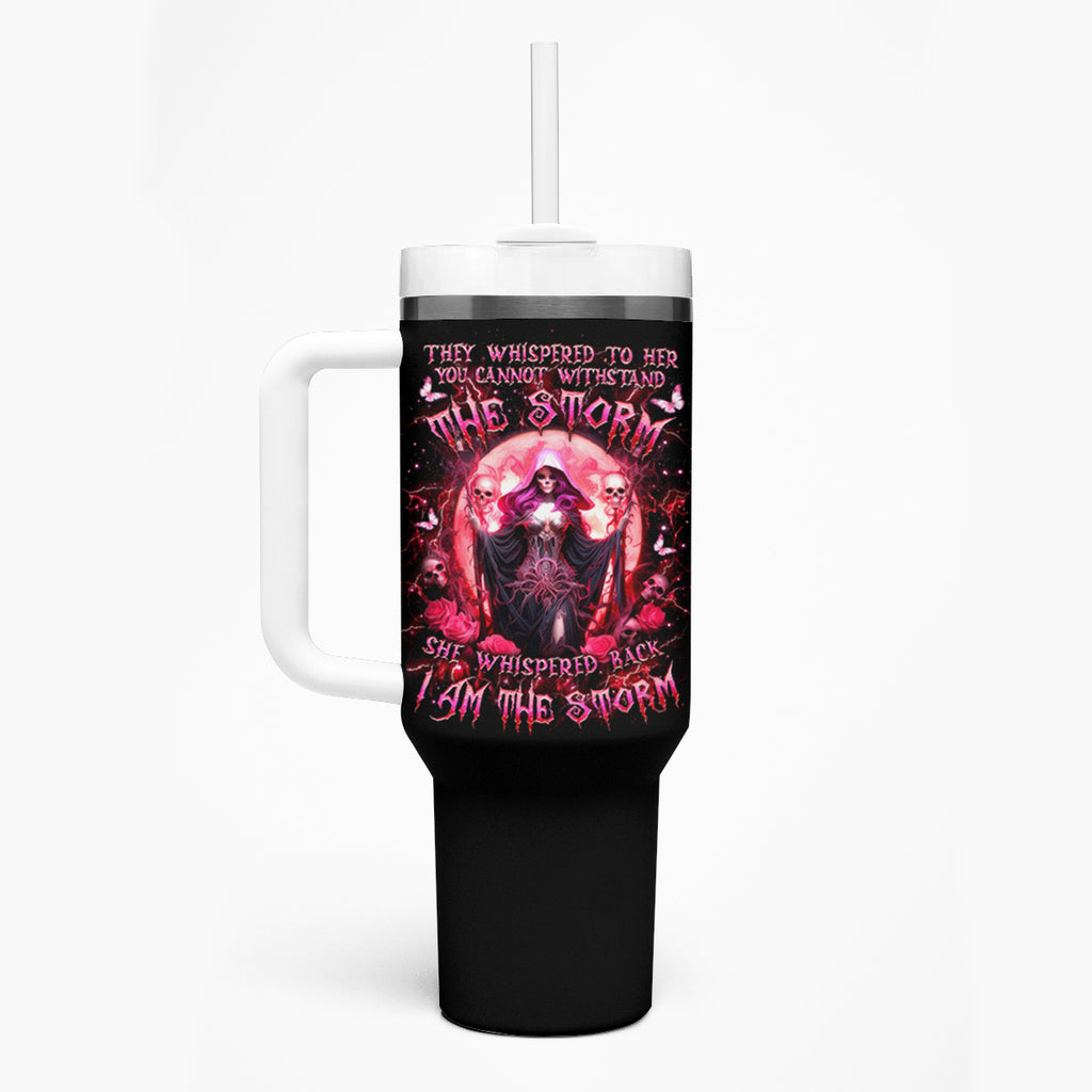 Witch Skull Tumbler With Handle She Whispered Back Iam The Storm