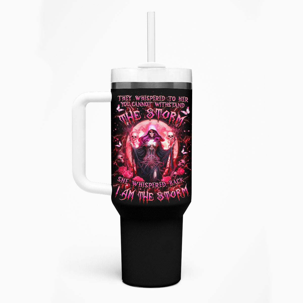 Witch Skull Tumbler With Handle She Whispered Back Iam The Storm