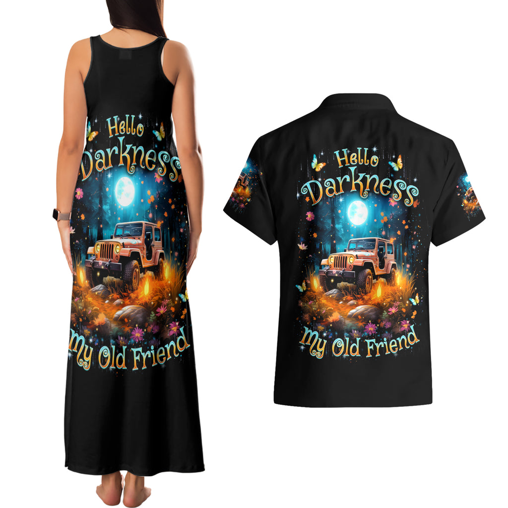 Forest Jeep Couples Matching Tank Maxi Dress and Hawaiian Shirt Hello Darkness My Old Friend