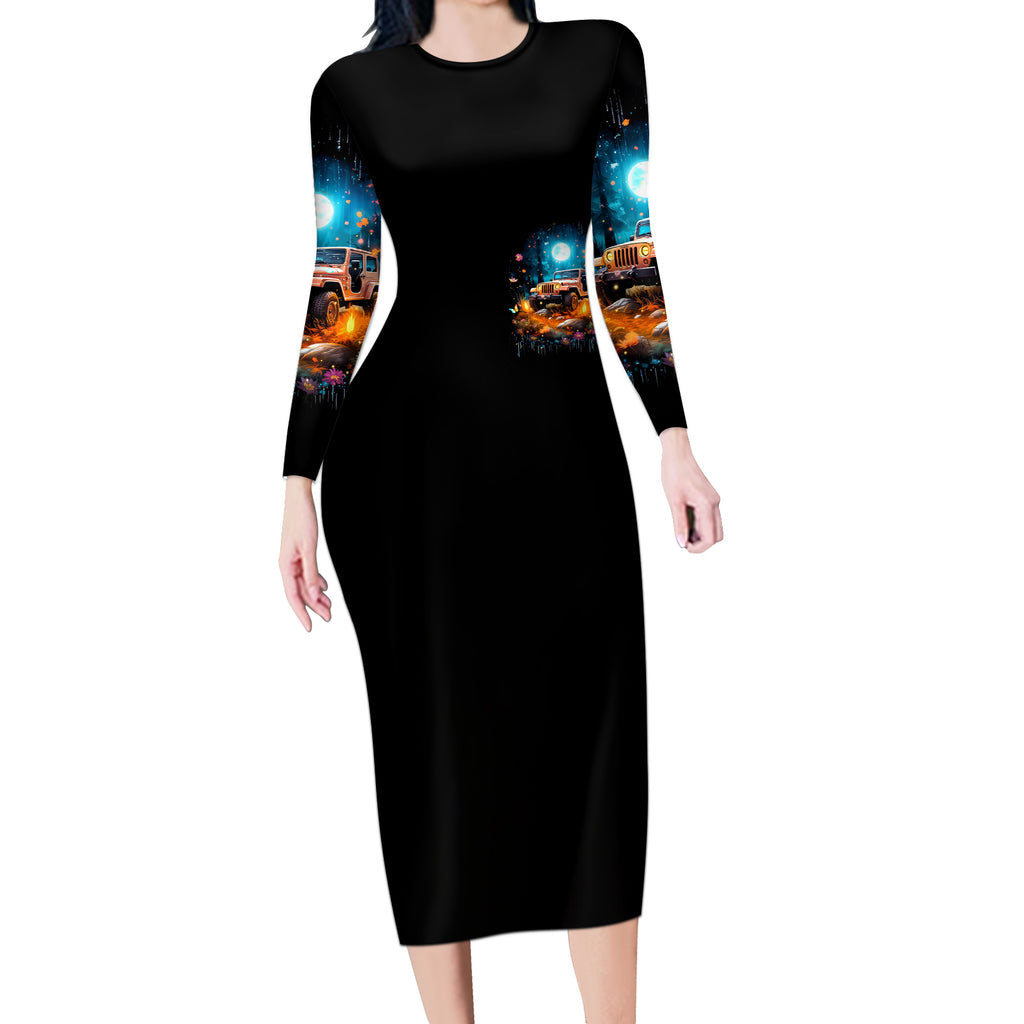 Forest Jeep Long Sleeve Bodycon Dress Hello Darkness My Old Friend