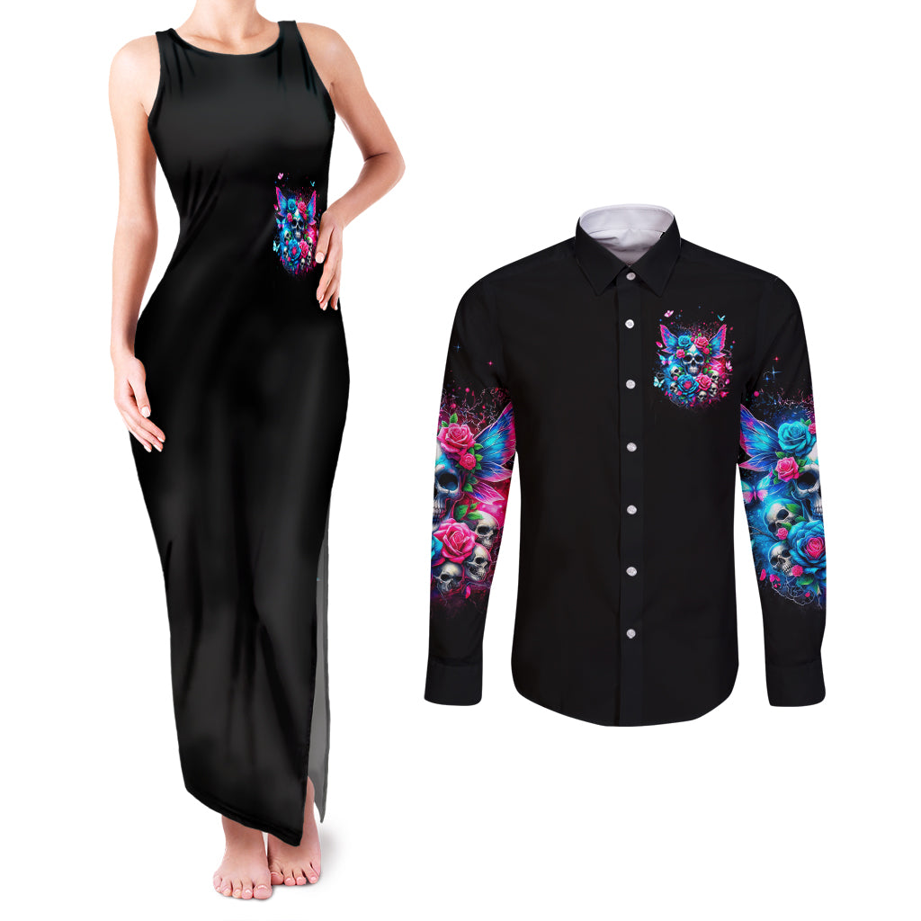 Fairy Skull Couples Matching Tank Maxi Dress and Long Sleeve Button Shirt Let Karma Handle Their Fate