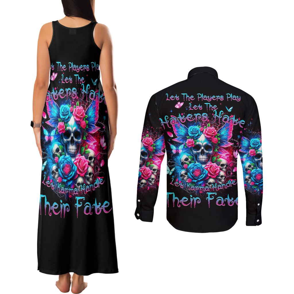 Fairy Skull Couples Matching Tank Maxi Dress and Long Sleeve Button Shirt Let Karma Handle Their Fate