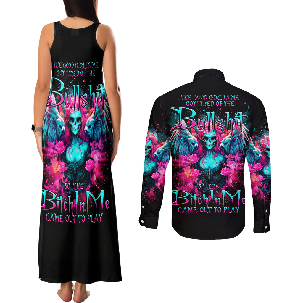 Witch Skull Couples Matching Tank Maxi Dress and Long Sleeve Button Shirt The Good Girl In Me Got Tired Of The Bullshit