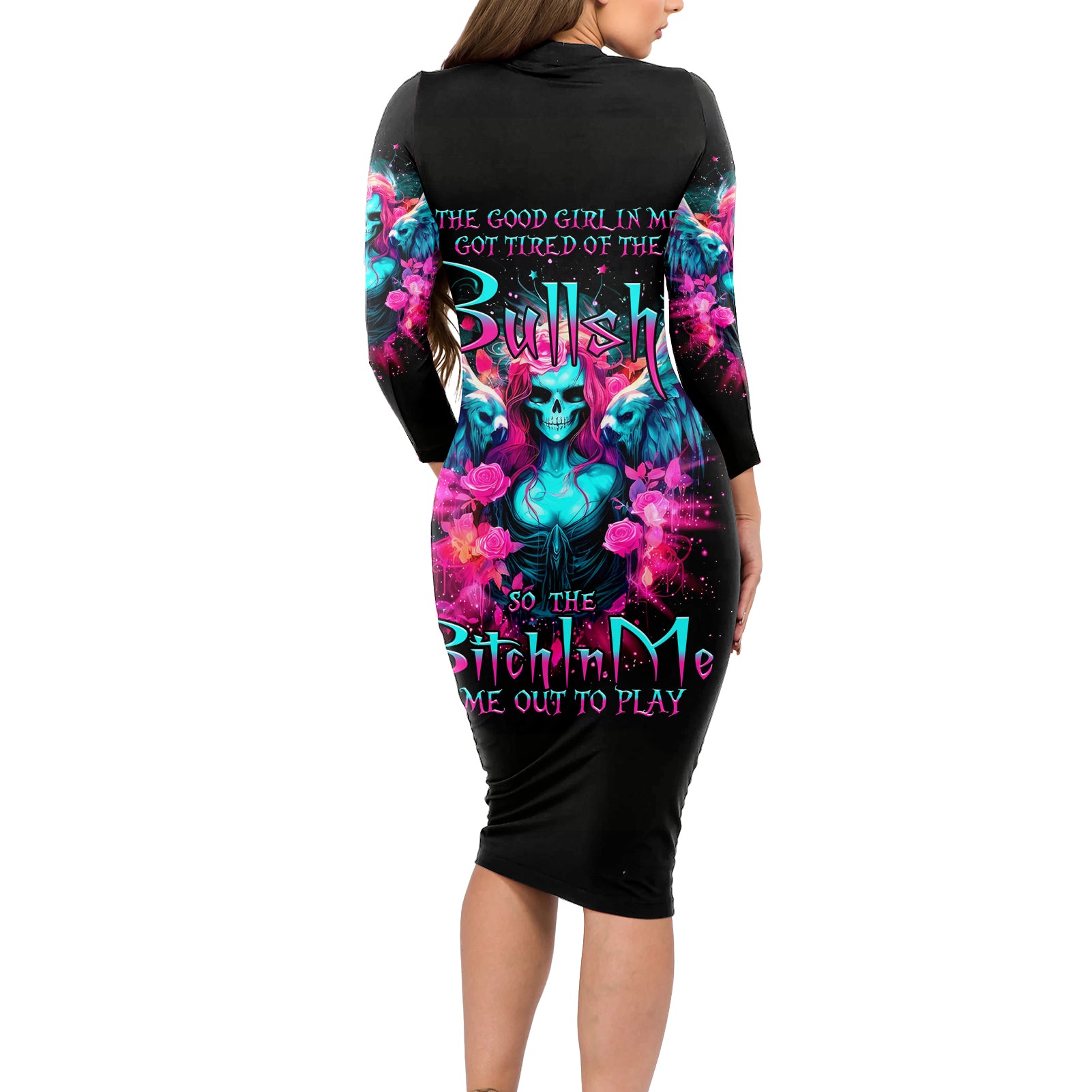 Witch Skull Long Sleeve Bodycon Dress The Good Girl In Me Got Tired Of The Bullshit