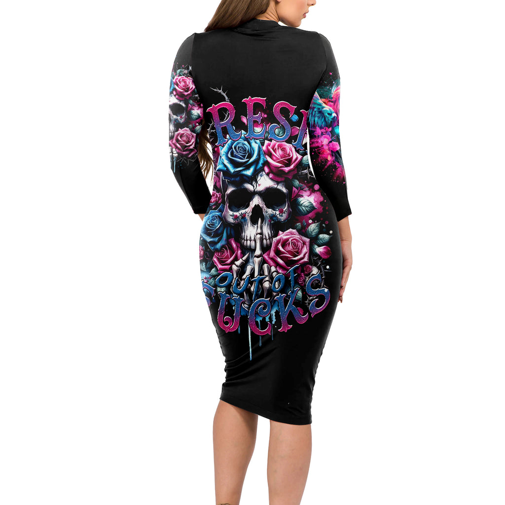 Rose Skull Long Sleeve Bodycon Dress Fresh Out Of Fucks