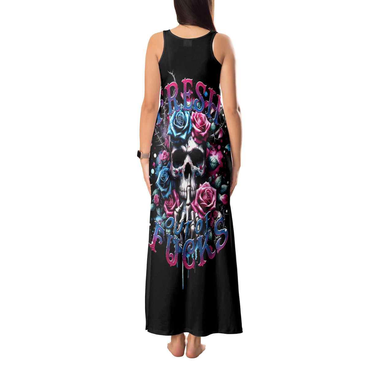 Rose Skull Tank Maxi Dress Fresh Out Of Fucks