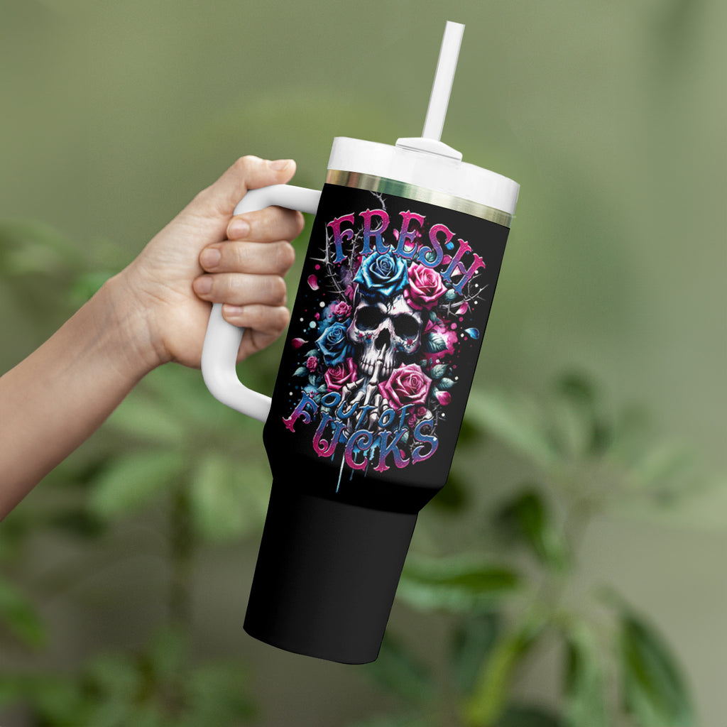 Rose Skull Tumbler With Handle Fresh Out Of Fucks