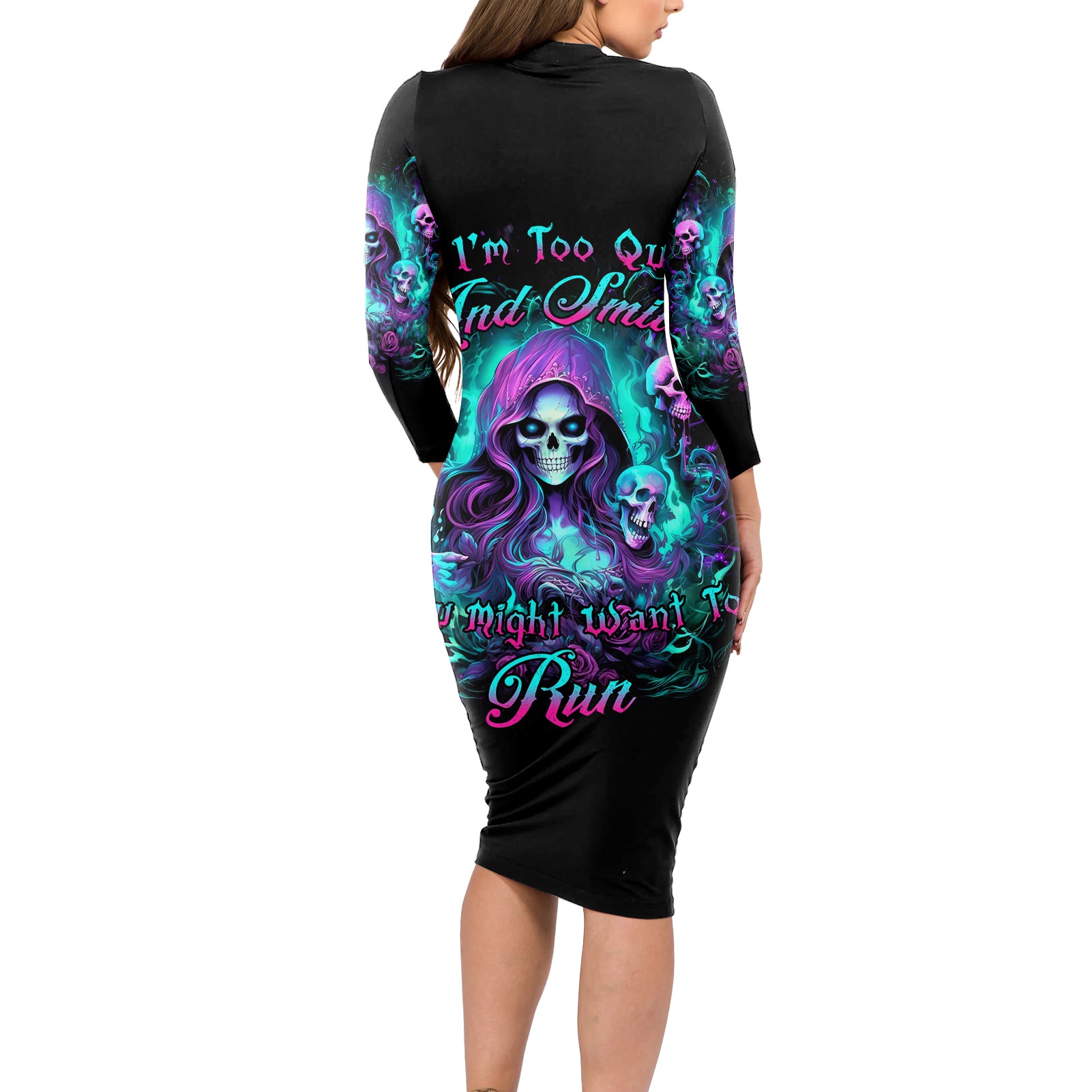 Witch Skull Long Sleeve Bodycon Dress If I'm Too Quiet And Smiling You Might Want To Run