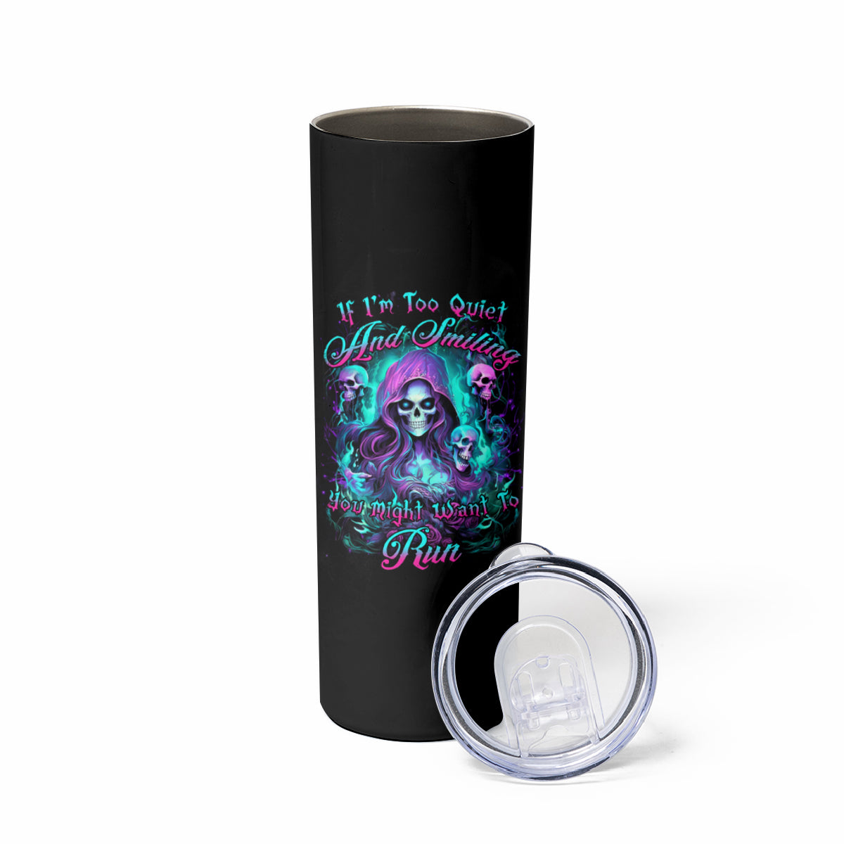 Witch Skull Skinny Tumbler If I'm Too Quiet And Smiling You Might Want To Run