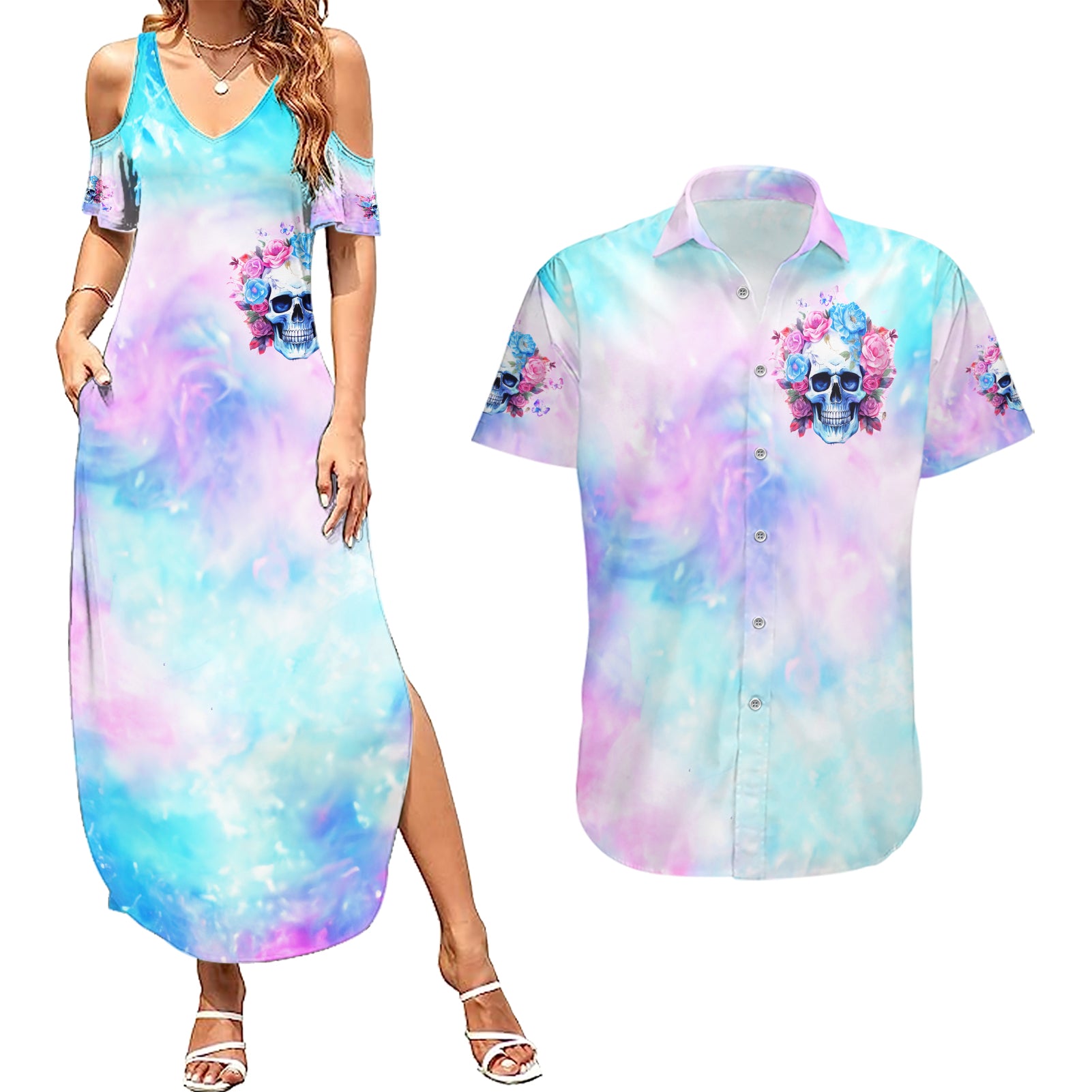 Flower Skull Couples Matching Summer Maxi Dress and Hawaiian Shirt I'm Not Ant-Social I'm Just Not User Friendly