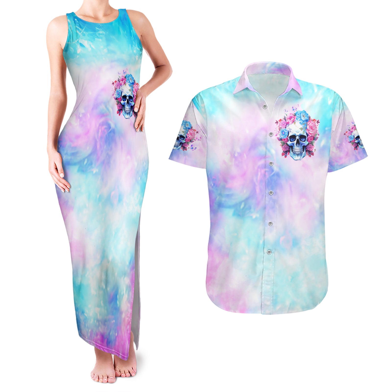 Flower Skull Couples Matching Tank Maxi Dress and Hawaiian Shirt I'm Not Ant-Social I'm Just Not User Friendly