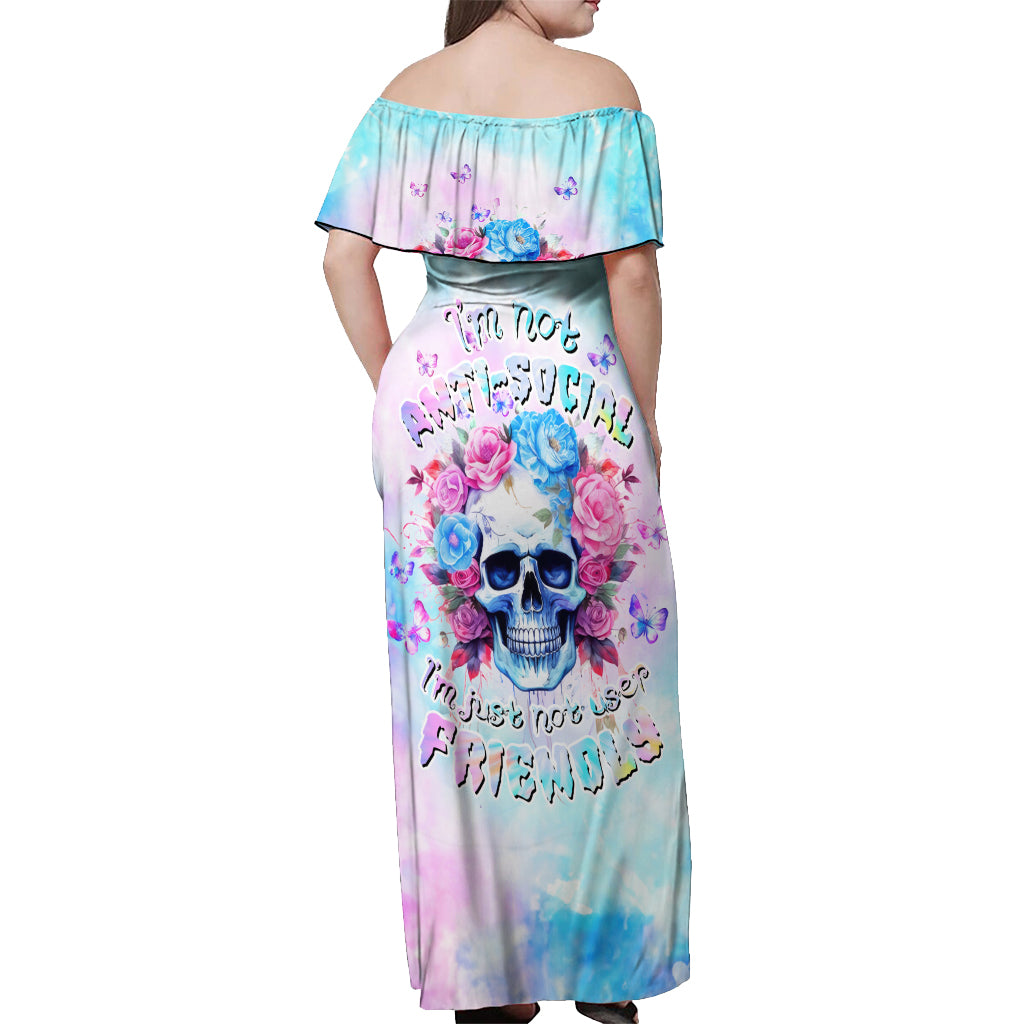Flower Skull Off Shoulder Maxi Dress I'm Not Ant-Social I'm Just Not User Friendly