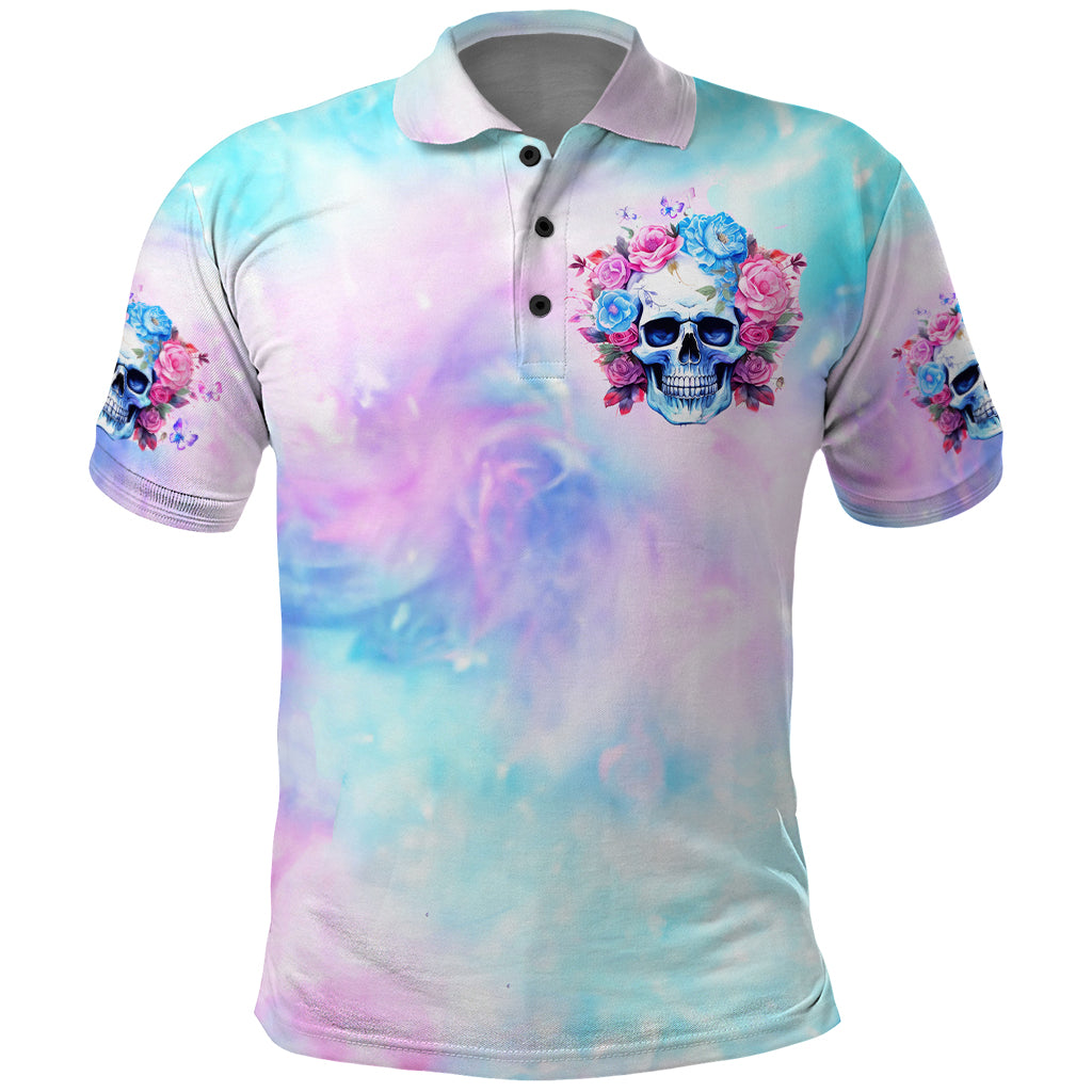 Flower Skull Polo Shirt I'm Not Ant-Social I'm Just Not User Friendly