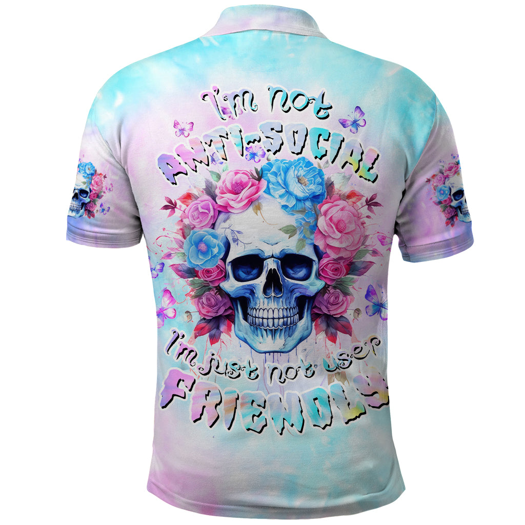 Flower Skull Polo Shirt I'm Not Ant-Social I'm Just Not User Friendly
