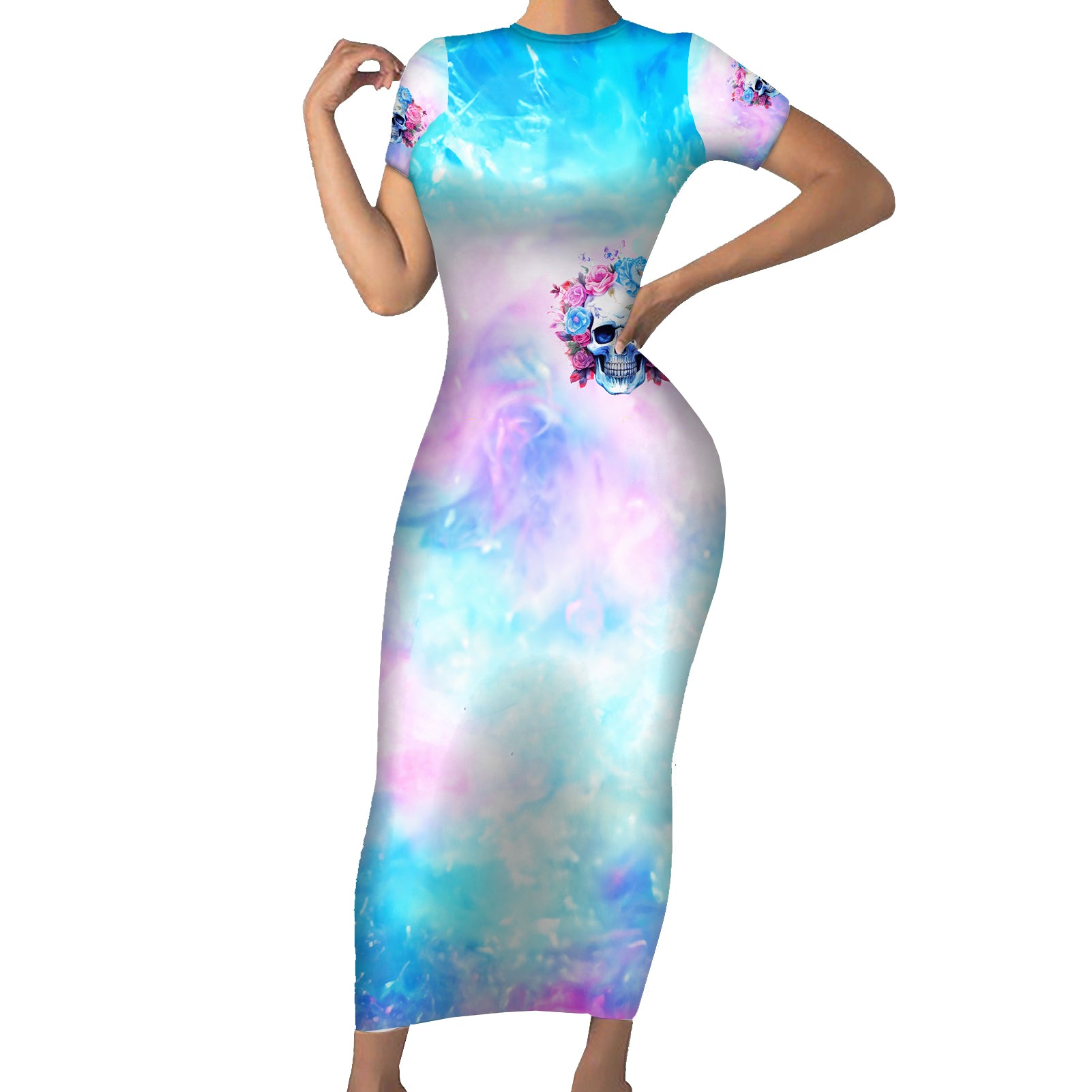 Flower Skull Short Sleeve Bodycon Dress I'm Not Ant-Social I'm Just Not User Friendly
