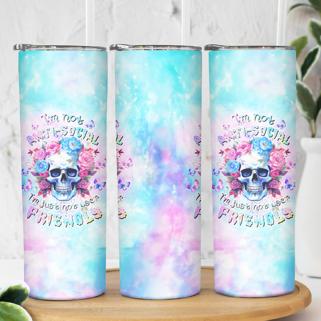 Flower Skull Skinny Tumbler I'm Not Anti-Social I'm Just Not User Friendly