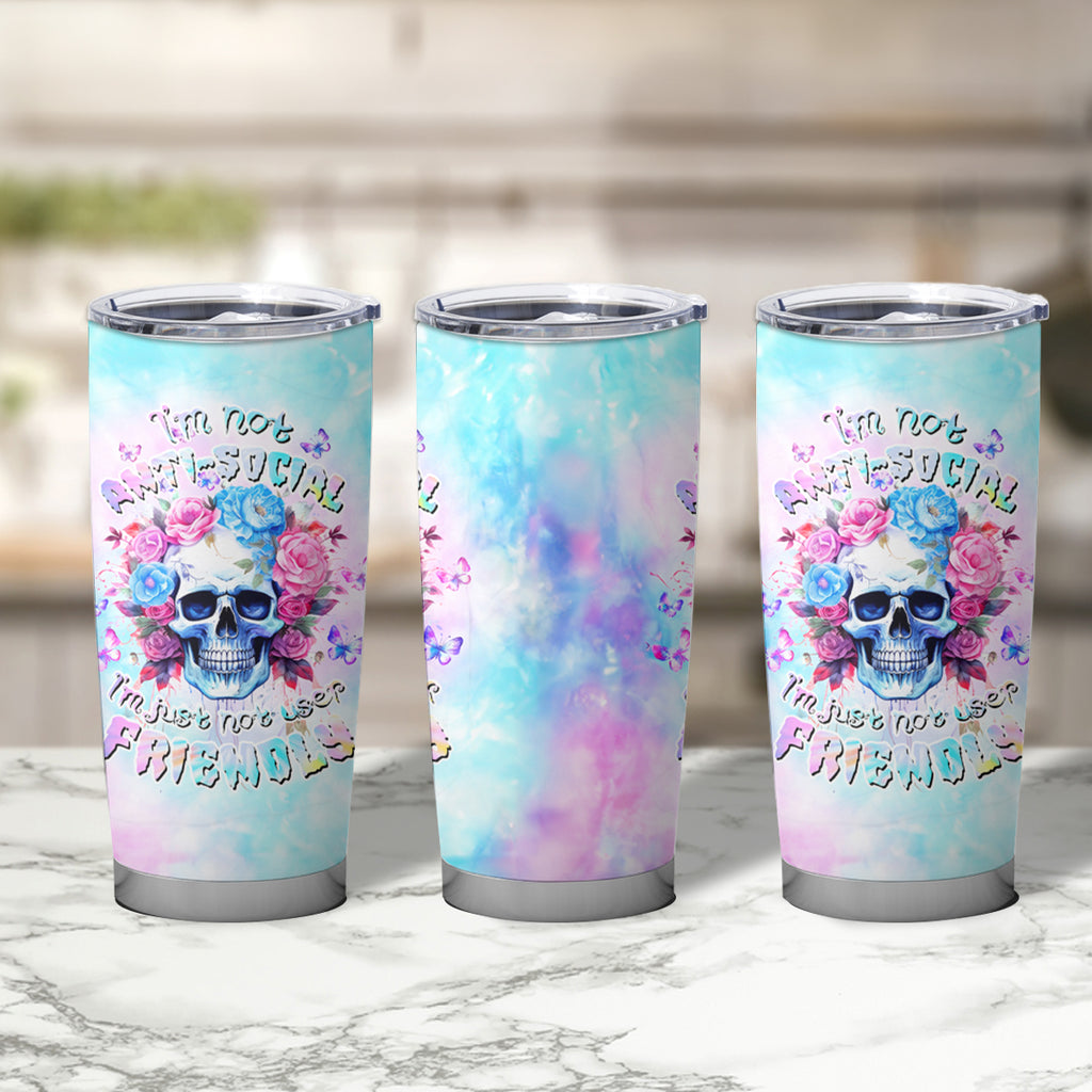 Flower Skull Tumbler Cup I'm Not Anti-Social I'm Just Not User Friendly