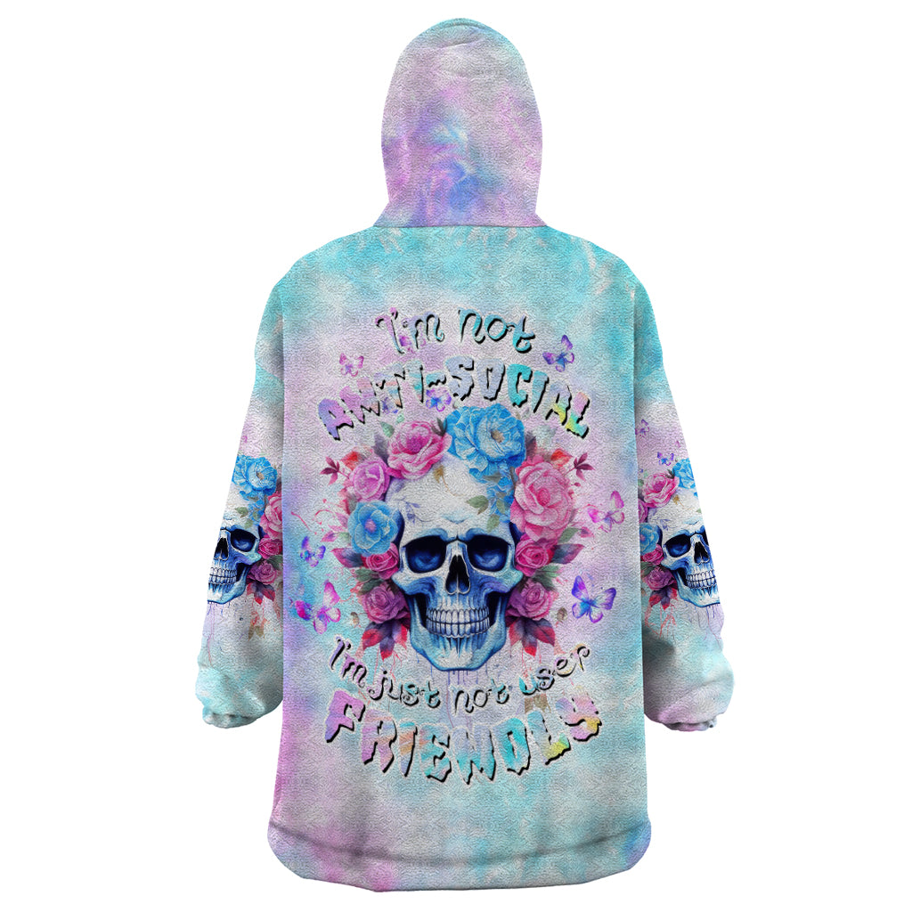 Flower Skull Wearable Blanket Hoodie I'm Not Ant-Social I'm Just Not User Friendly