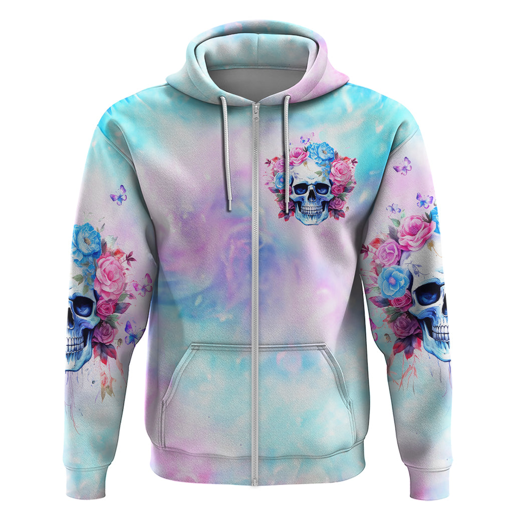 Flower Skull Zip Hoodie I'm Not Ant-Social I'm Just Not User Friendly