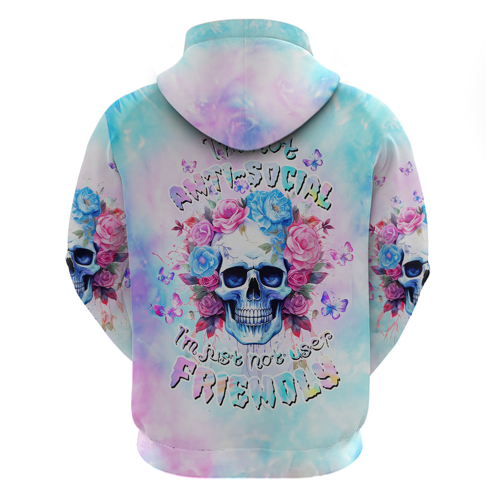 Flower Skull Zip Hoodie I'm Not Ant-Social I'm Just Not User Friendly
