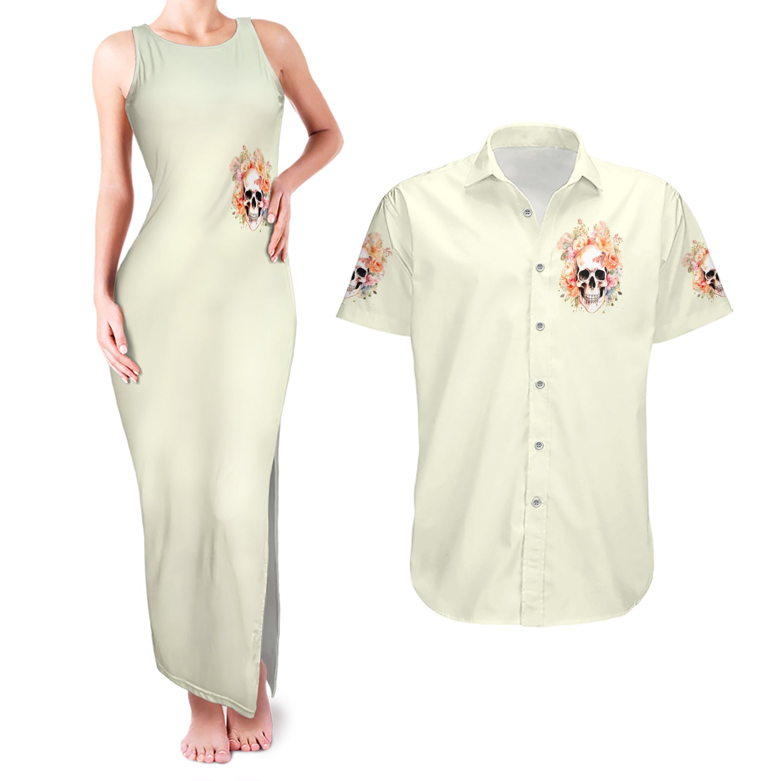 Rose Skull Couples Matching Tank Maxi Dress and Hawaiian Shirt The Good Girl In Me Got Tired Of The Bullshit