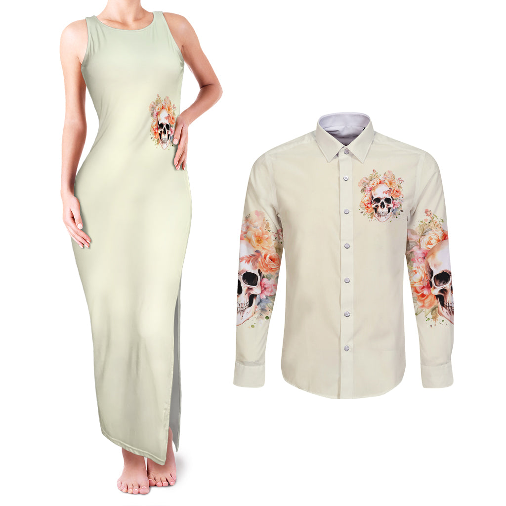Rose Skull Couples Matching Tank Maxi Dress and Long Sleeve Button Shirt The Good Girl In Me Got Tired Of The Bullshit