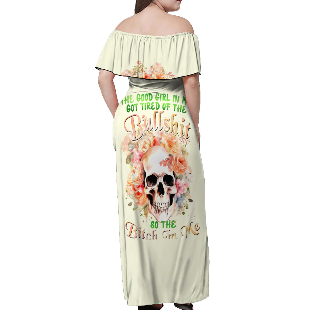 Rose Skull Off Shoulder Maxi Dress The Good Girl In Me Got Tired Of The Bullshit