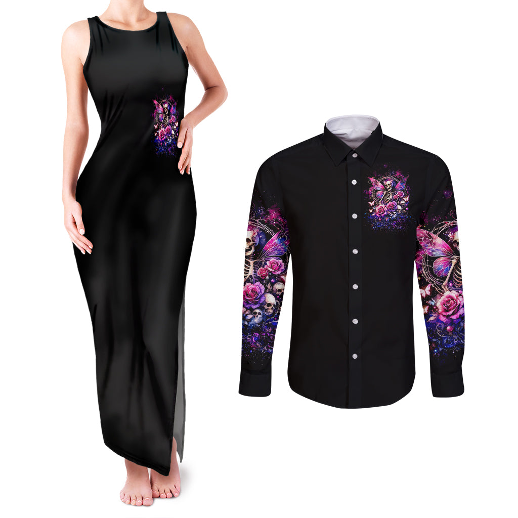 Fairy Skull Couples Matching Tank Maxi Dress and Long Sleeve Button Shirt Let Karma Handle Their Fate