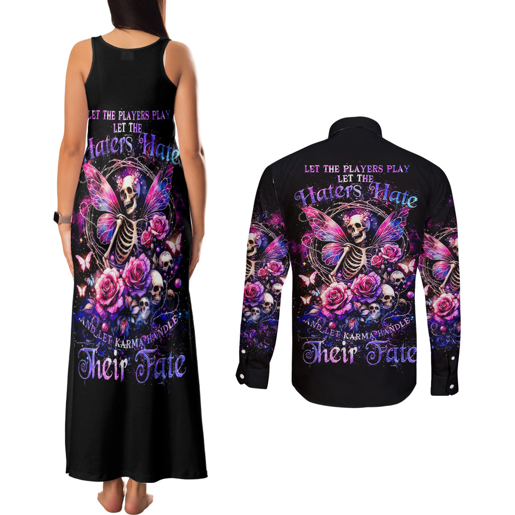 Fairy Skull Couples Matching Tank Maxi Dress and Long Sleeve Button Shirt Let Karma Handle Their Fate