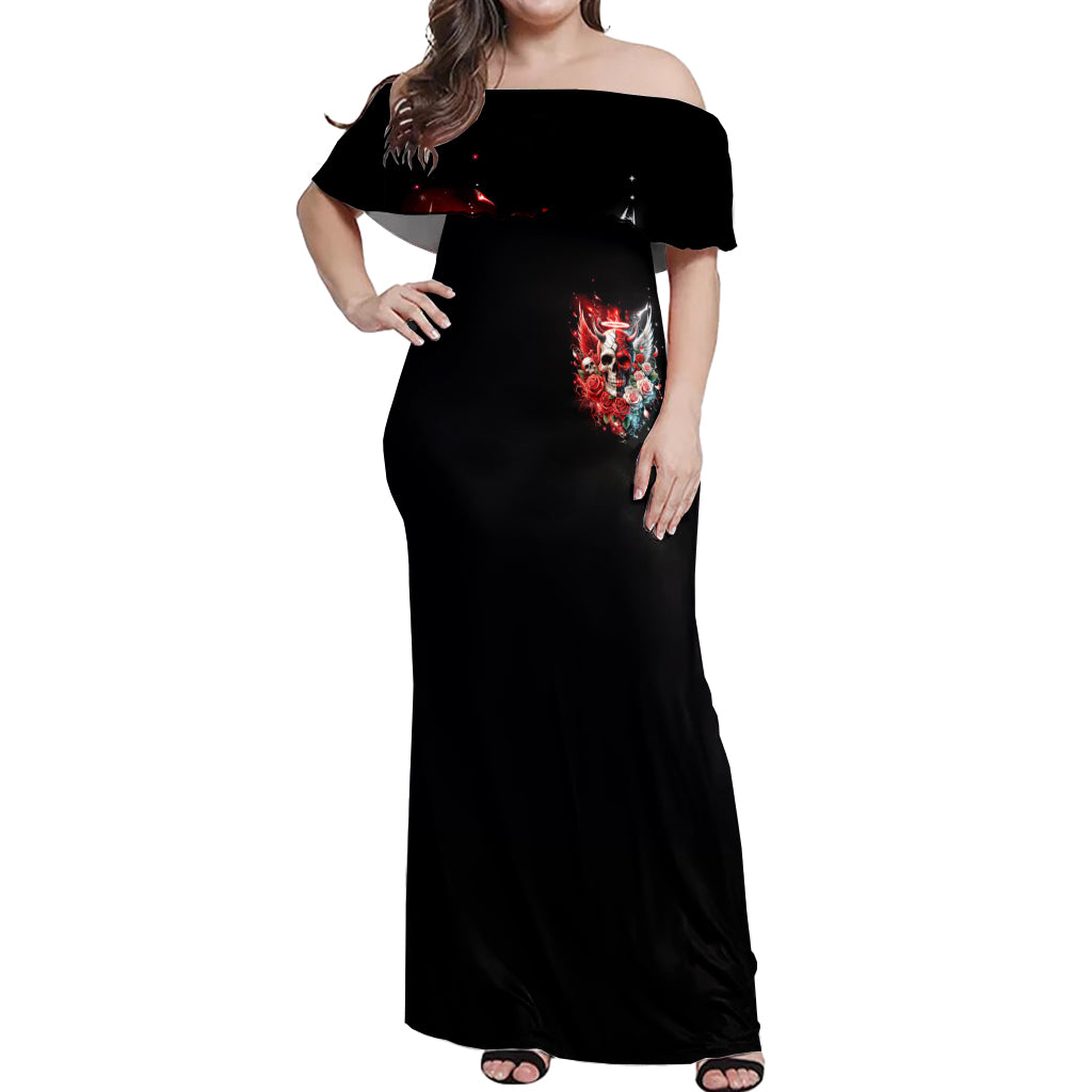 Evil Angel Skull Off Shoulder Maxi Dress Even The Devil Was Once An Angel