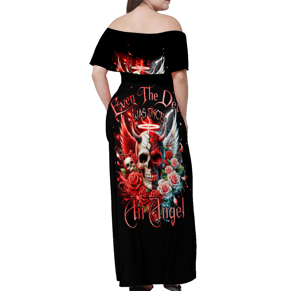 Evil Angel Skull Off Shoulder Maxi Dress Even The Devil Was Once An Angel