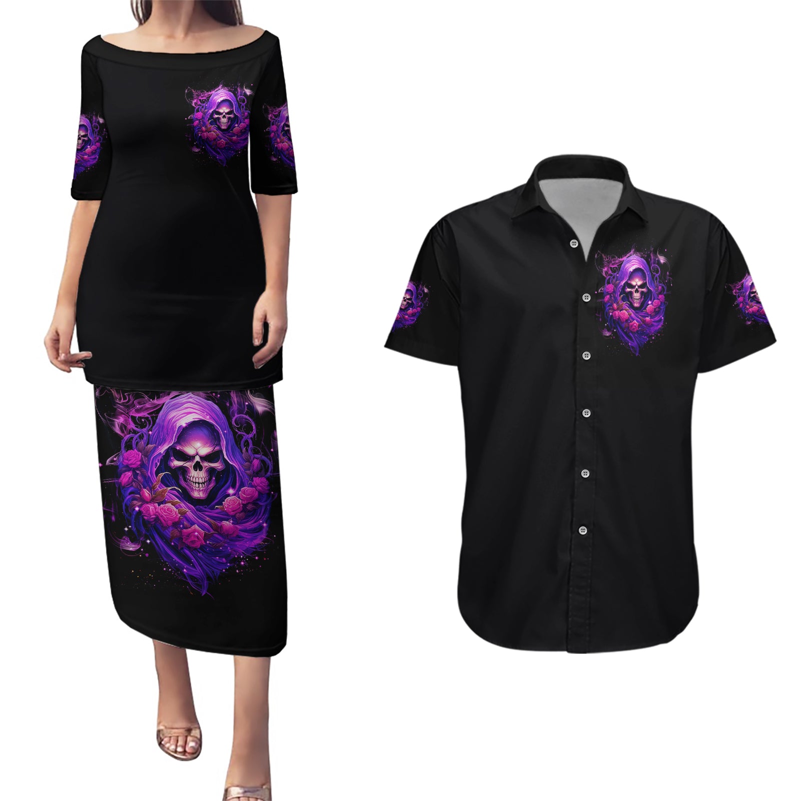Reaper Skull Couples Matching Puletasi and Hawaiian Shirt I'm Not Ant-Social I'm Just Not User Friendly