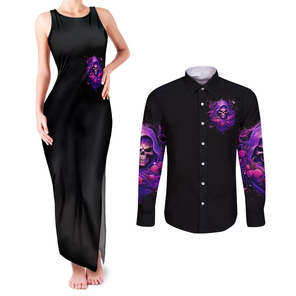 Reaper Skull Couples Matching Tank Maxi Dress and Long Sleeve Button Shirt I'm Not Ant-Social I'm Just Not User Friendly