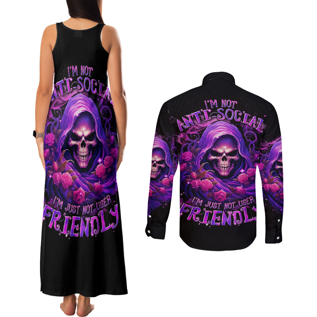 Reaper Skull Couples Matching Tank Maxi Dress and Long Sleeve Button Shirt I'm Not Ant-Social I'm Just Not User Friendly