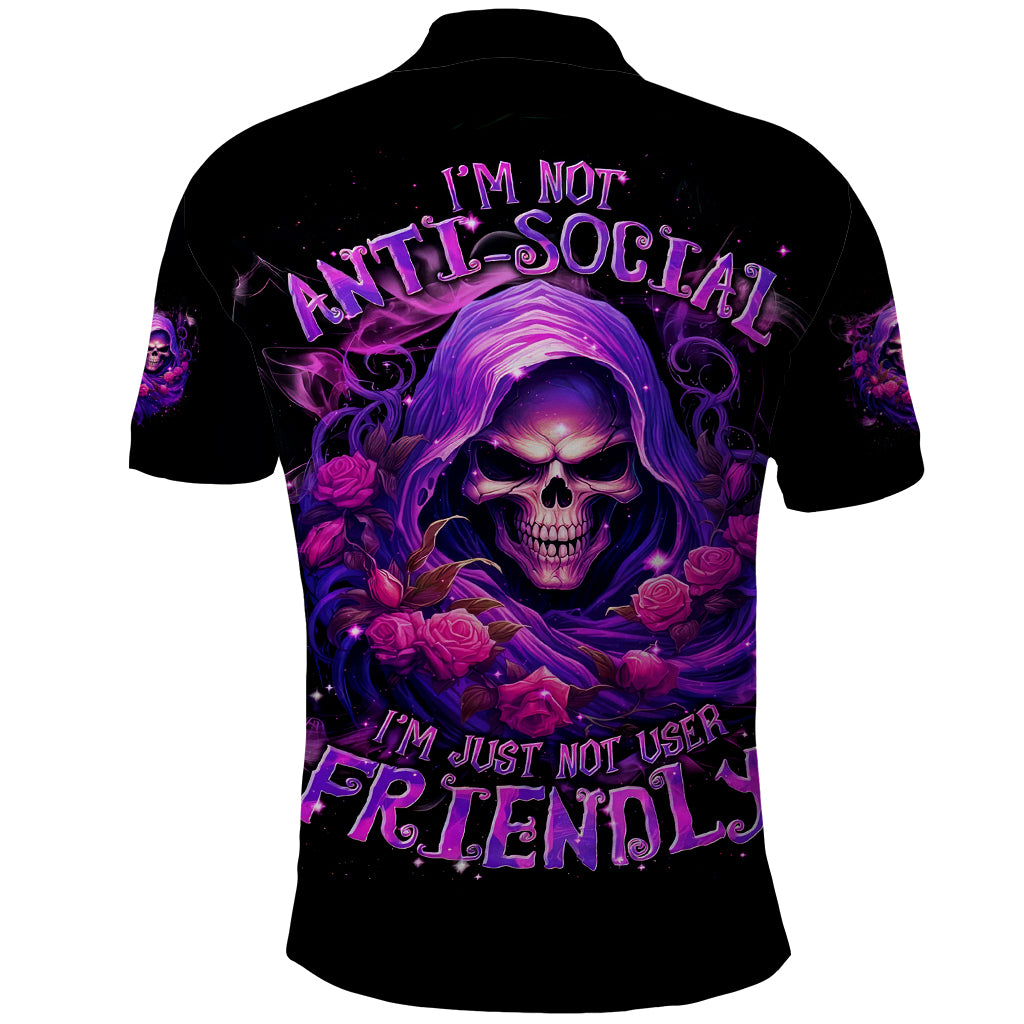 Reaper Skull Polo Shirt I'm Not Ant-Social I'm Just Not User Friendly