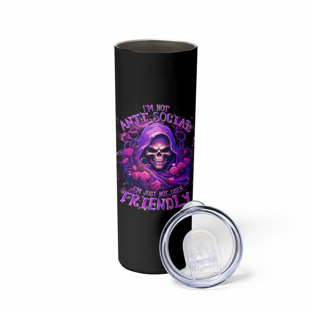 Reaper Skull Skinny Tumbler I'm Not Anti-Social I'm Just Not User Friendly