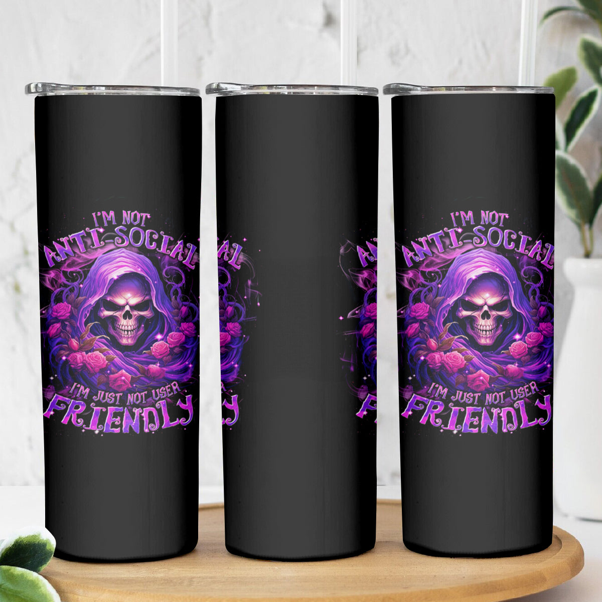 Reaper Skull Skinny Tumbler I'm Not Anti-Social I'm Just Not User Friendly