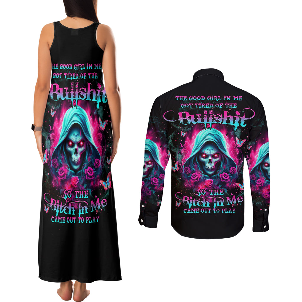 Witch Skull Couples Matching Tank Maxi Dress and Long Sleeve Button Shirt The Good Girl In Me Got Tired Of The Bullshit