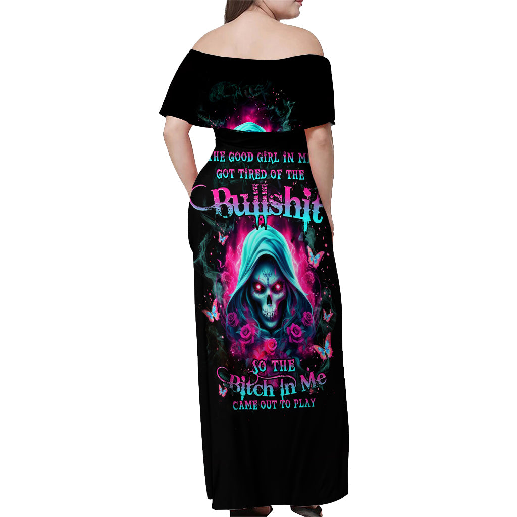 Witch Skull Off Shoulder Maxi Dress The Good Girl In Me Got Tired Of The Bullshit