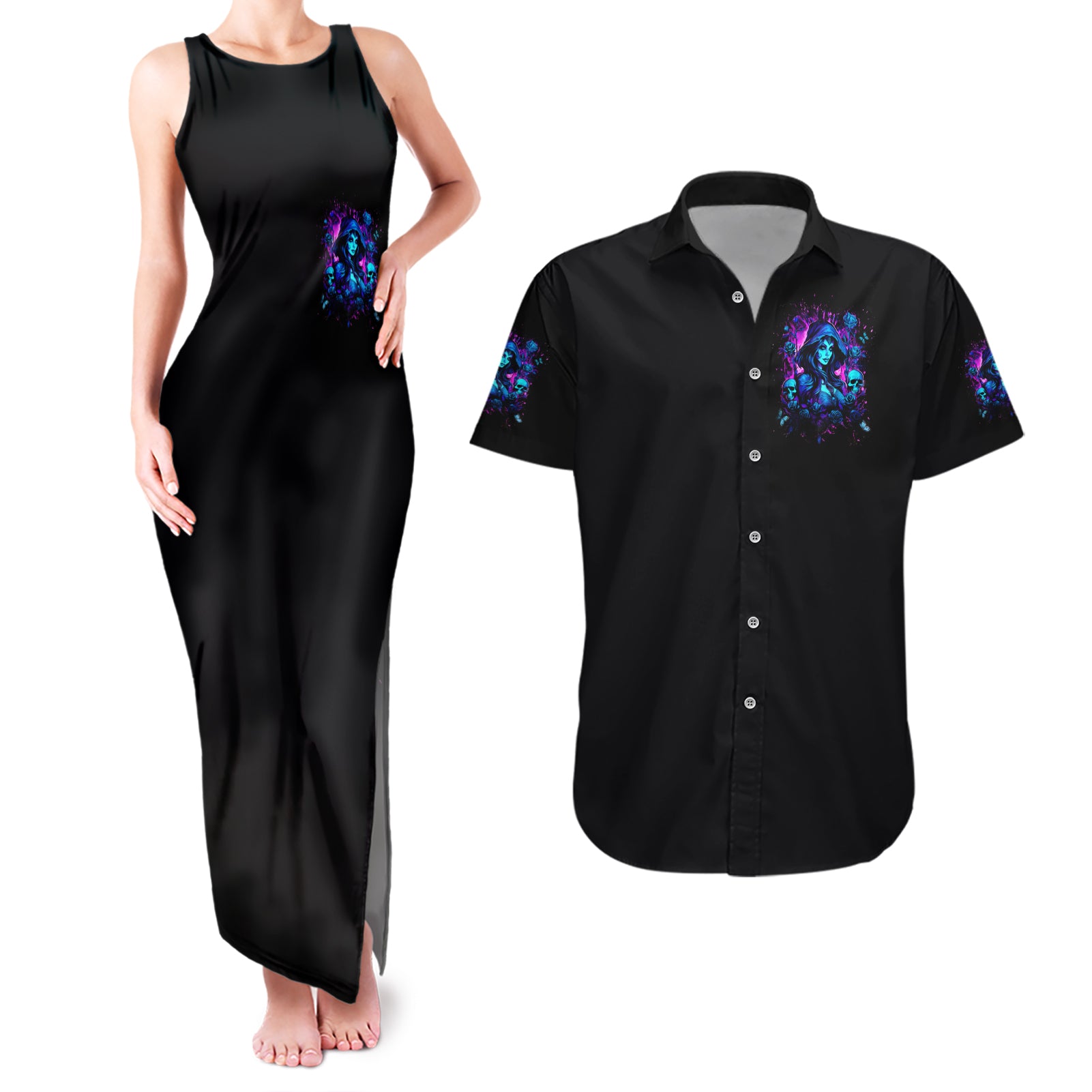 Witch Skull Couples Matching Tank Maxi Dress and Hawaiian Shirt Assuming Was Like Most Girls Was Your First Mistake