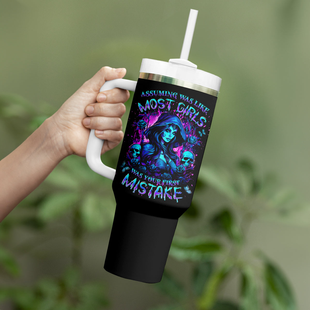 Witch Skull Tumbler With Handle Assuming Was Like Most Girls Was Your First Mistake