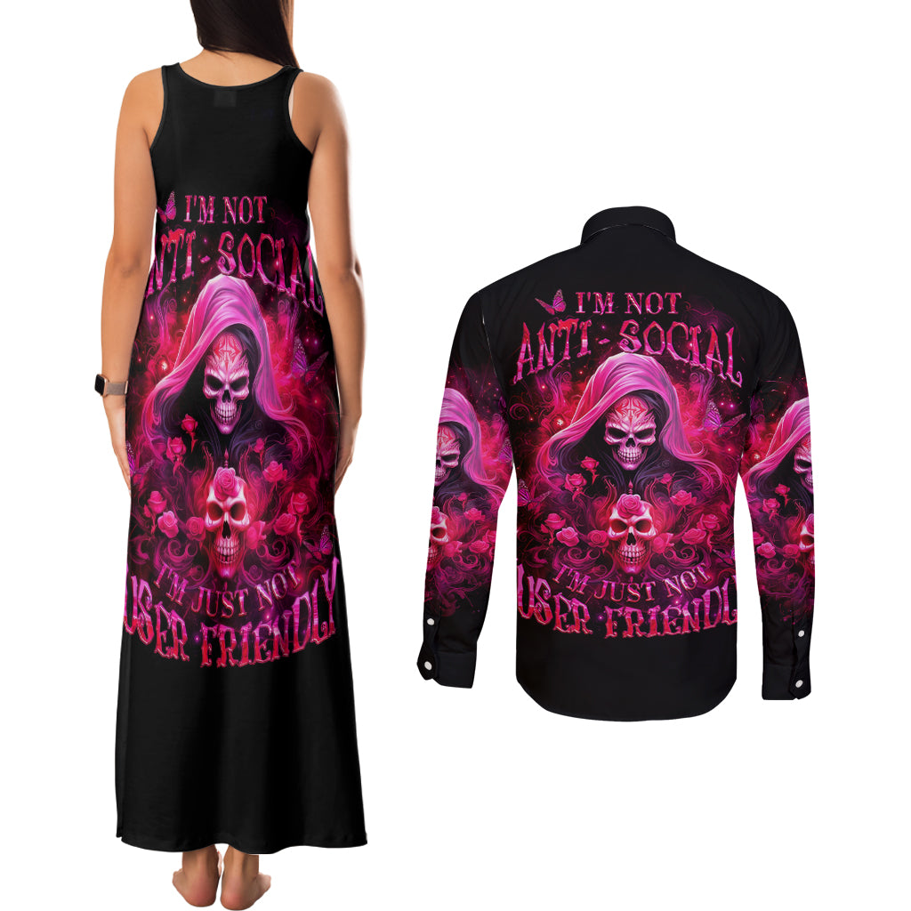 Witch Skull Couples Matching Tank Maxi Dress and Long Sleeve Button Shirt I'm Not Ant-Social I'm Just Not User Friendly
