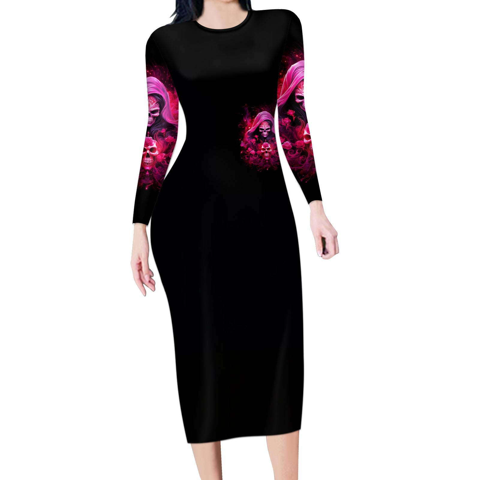 Witch Skull Long Sleeve Bodycon Dress I'm Not Ant-Social I'm Just Not User Friendly