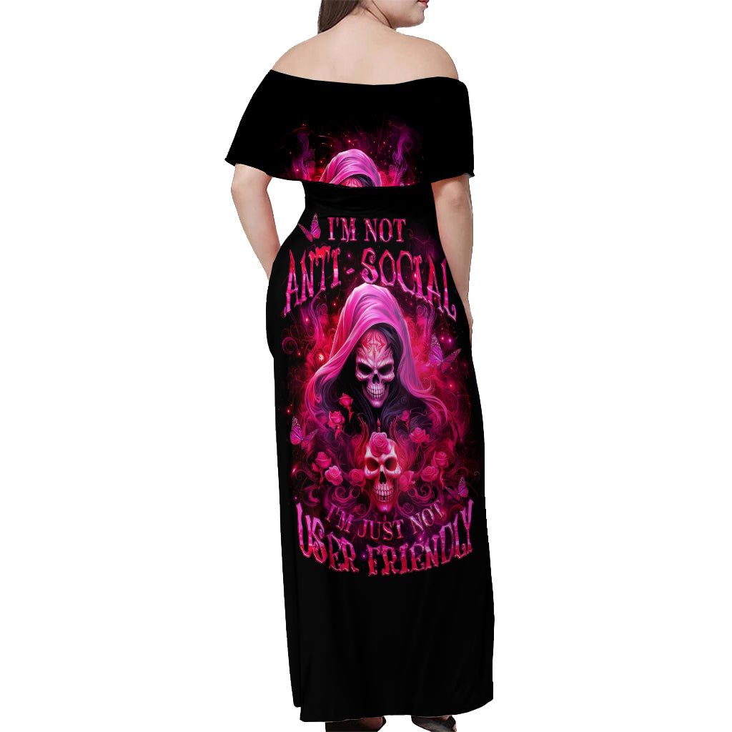 Witch Skull Off Shoulder Maxi Dress I'm Not Ant-Social I'm Just Not User Friendly