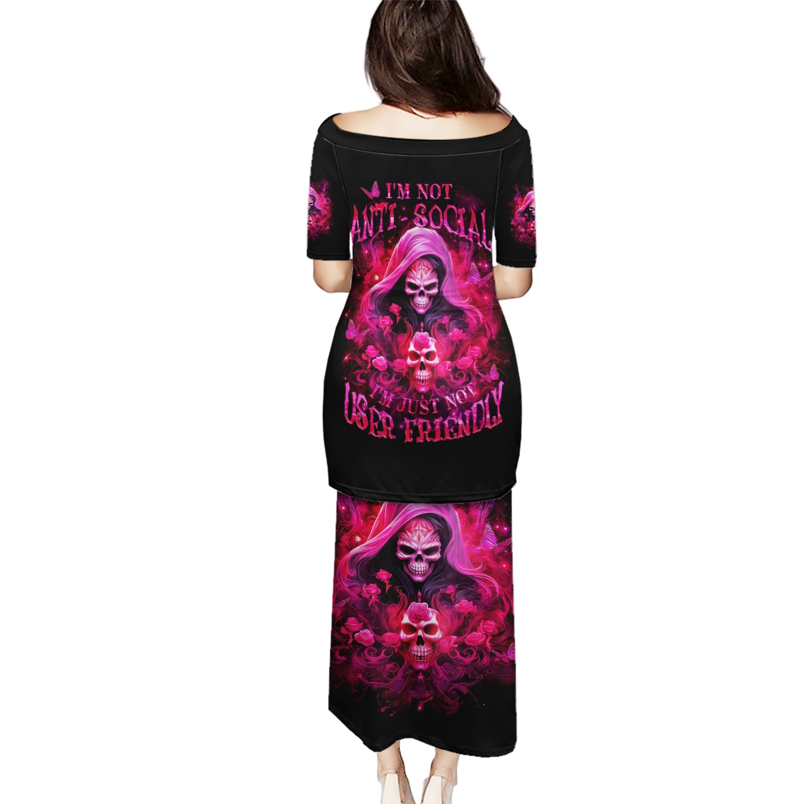Witch Skull Puletasi I'm Not Ant-Social I'm Just Not User Friendly