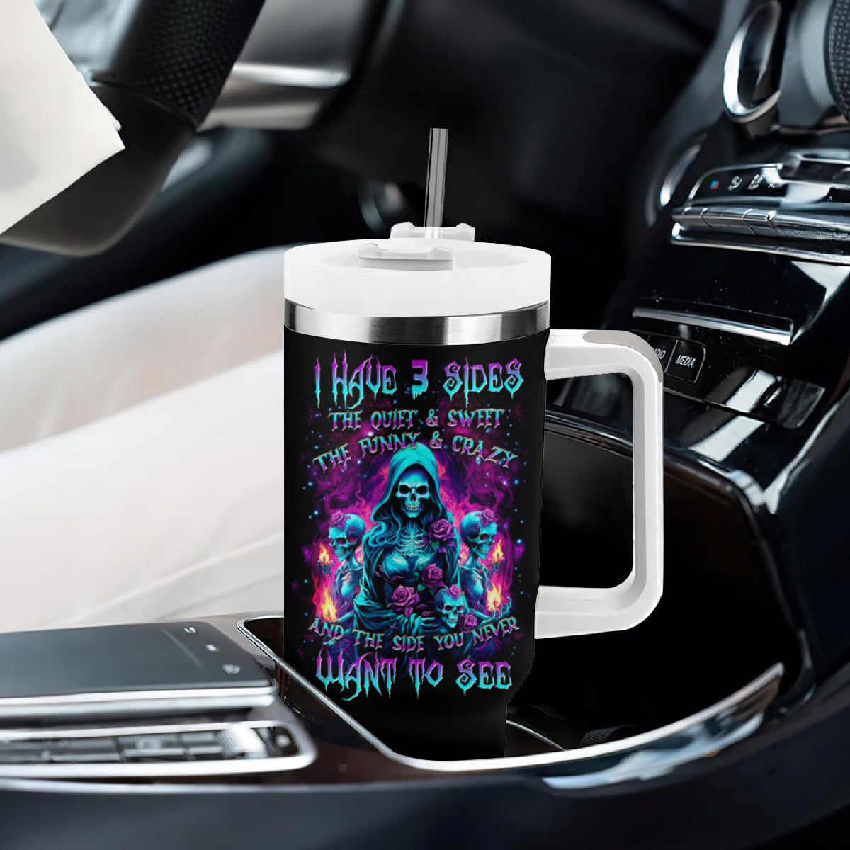 Witch Skull Tumbler With Handle I Have 3 Sides And The Side You Never Want To See