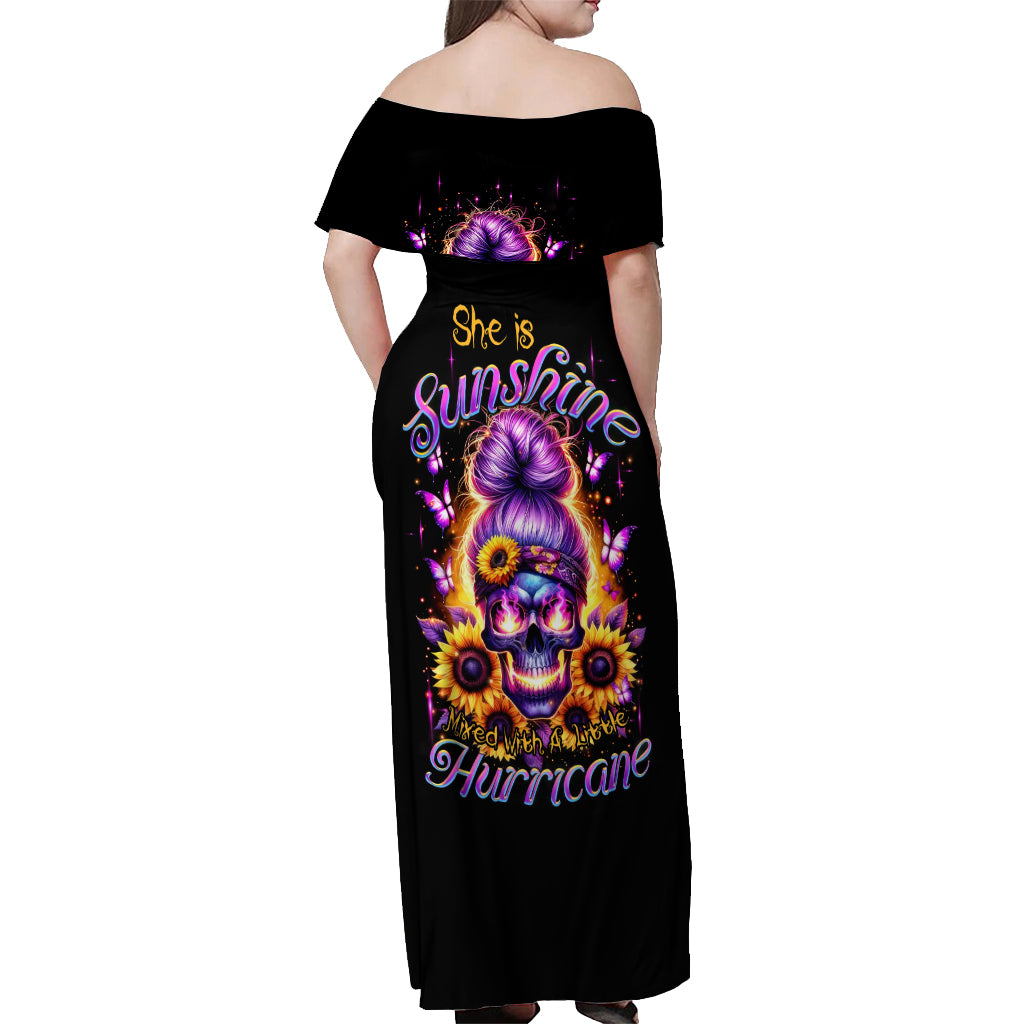 Sunflower Skull Off Shoulder Maxi Dress She Is Sunshine Mixed With A Little Hurricane