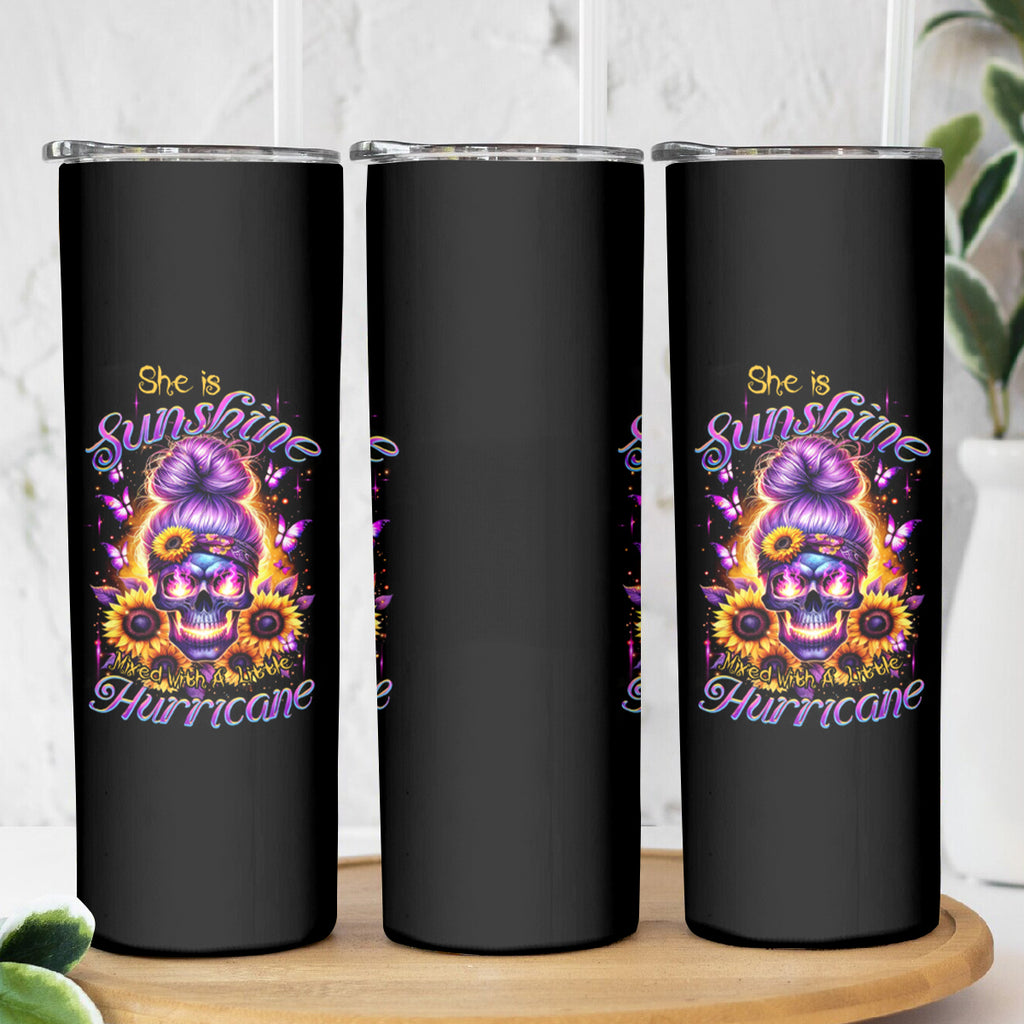 Sunflower Skull Skinny Tumbler She Is Sunshine Mixed With A Little Hurricane